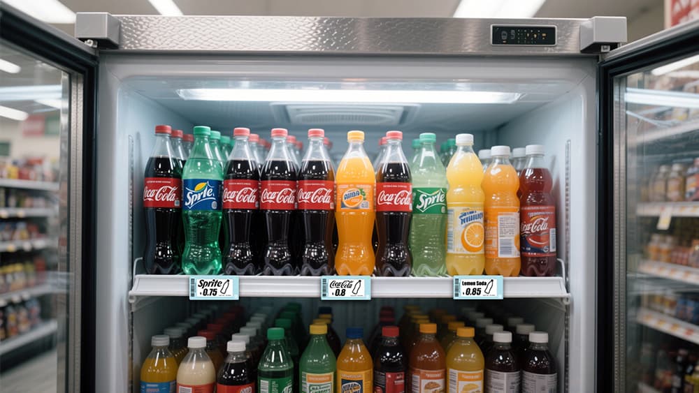 ملصق رف إلكتروني بشاشة حبر في متجر مشروبات.jpg